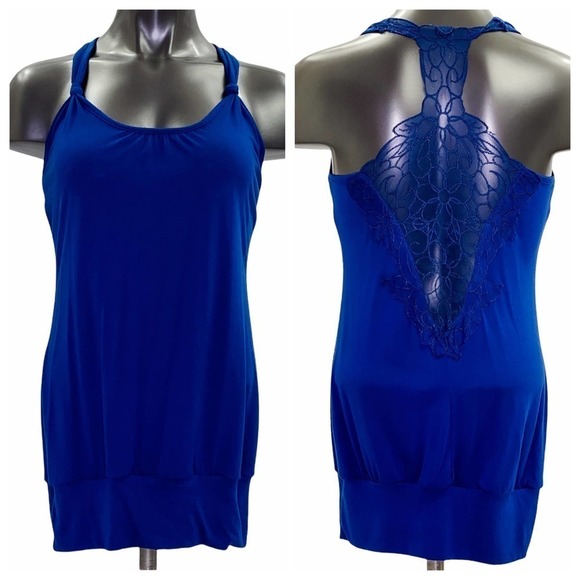 MAX Love Blue Racerback Lace Sleeveless Tunic Top - Picture 1 of 12